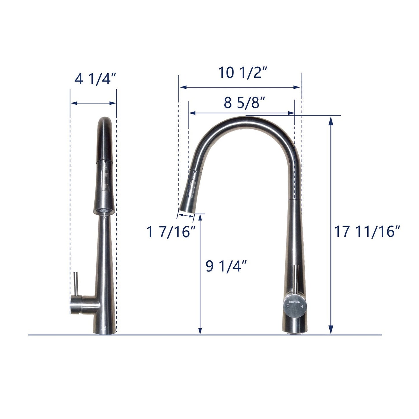 DeerValley Gleam 18" Stain Resistant Stainless Steel Pull Down Kitchen Faucet