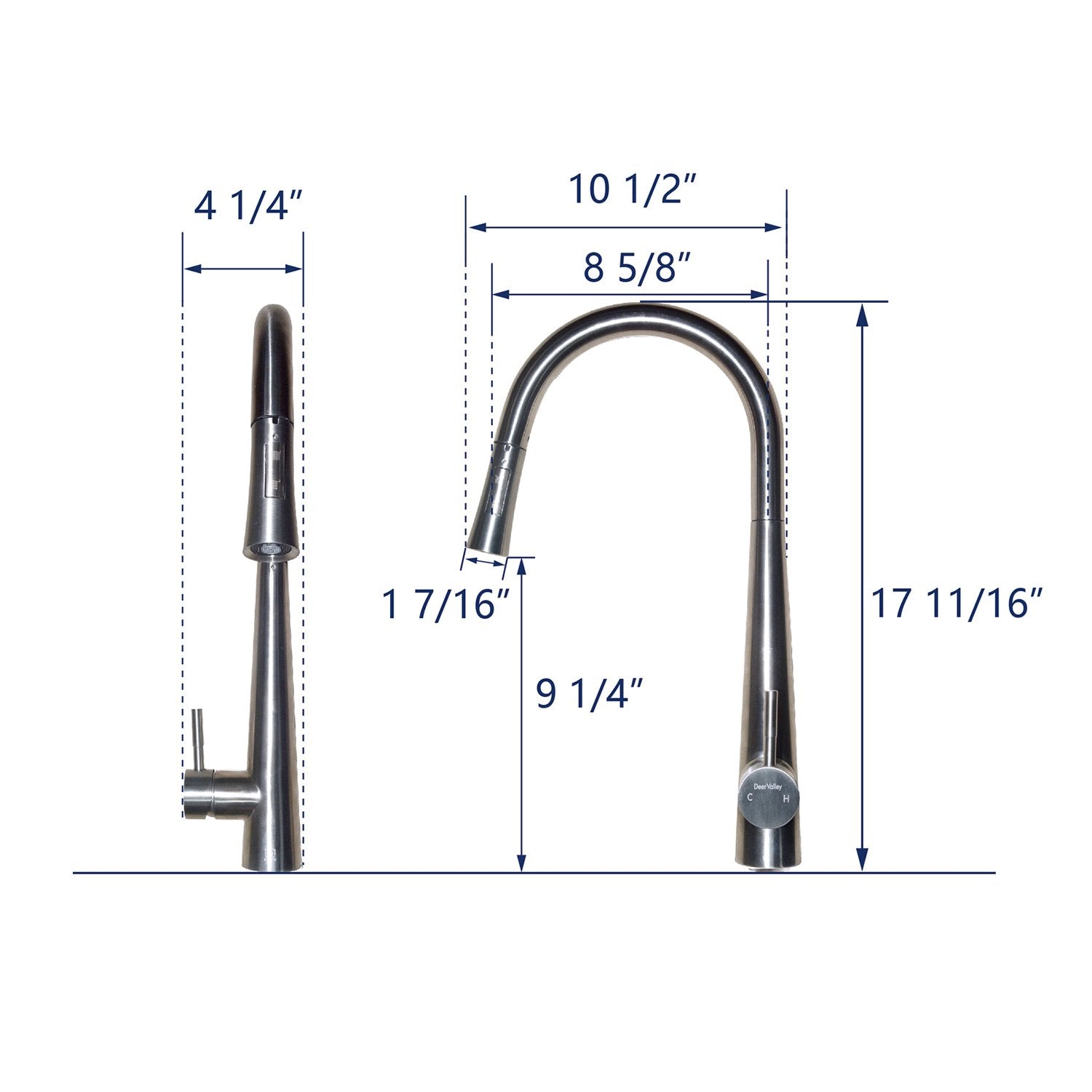 DeerValley Gleam 18" Stain Resistant Stainless Steel Pull Down Kitchen Faucet