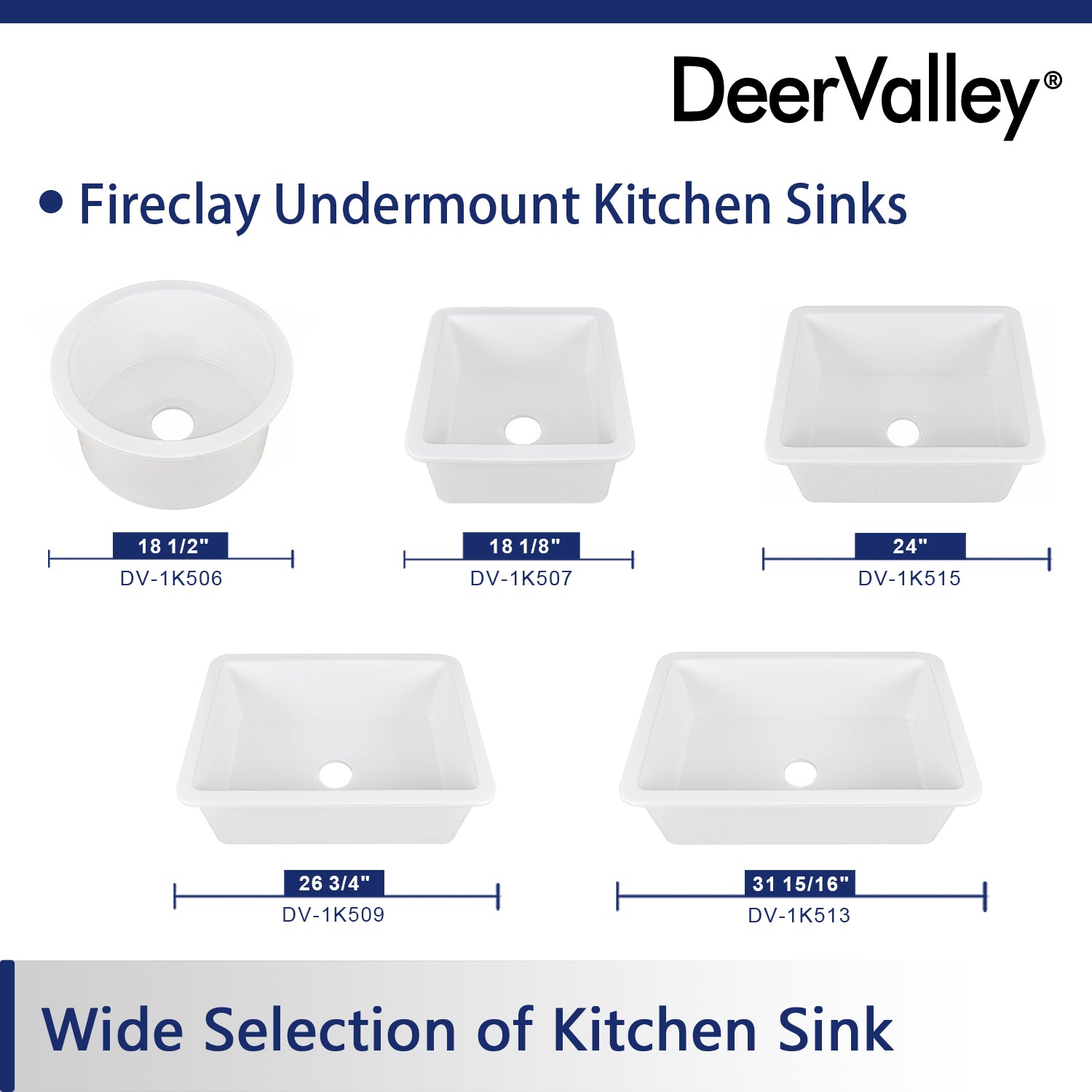 DeerValley Glen 24" Single Bowl Rectangle White Fireclay Large Capacity Undermount or Topmount Farmhouse Kitchen Sink With Basket Strainer Drain and Grid