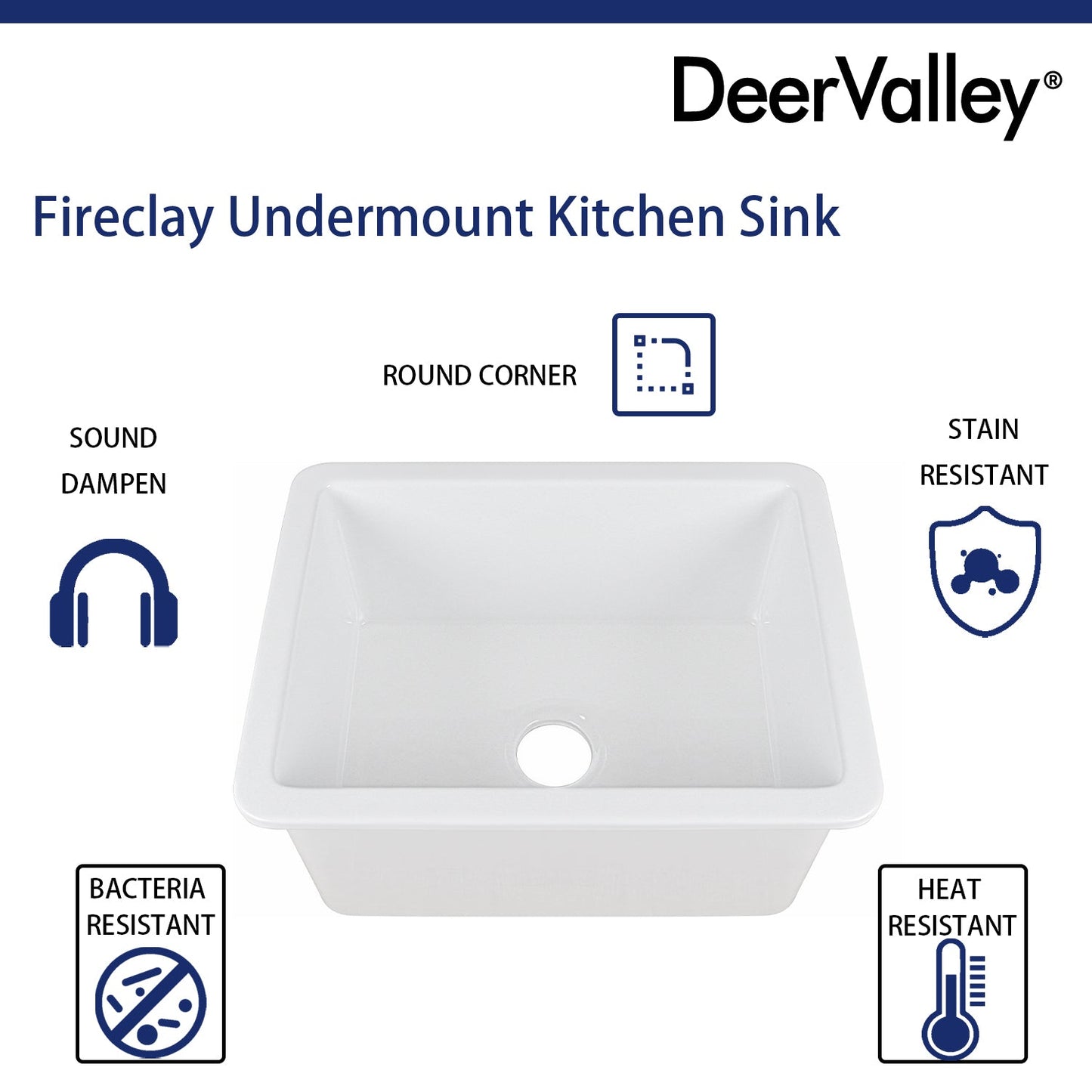 DeerValley Glen 24" Single Bowl Rectangle White Fireclay Large Capacity Undermount or Topmount Farmhouse Kitchen Sink With Basket Strainer Drain and Grid