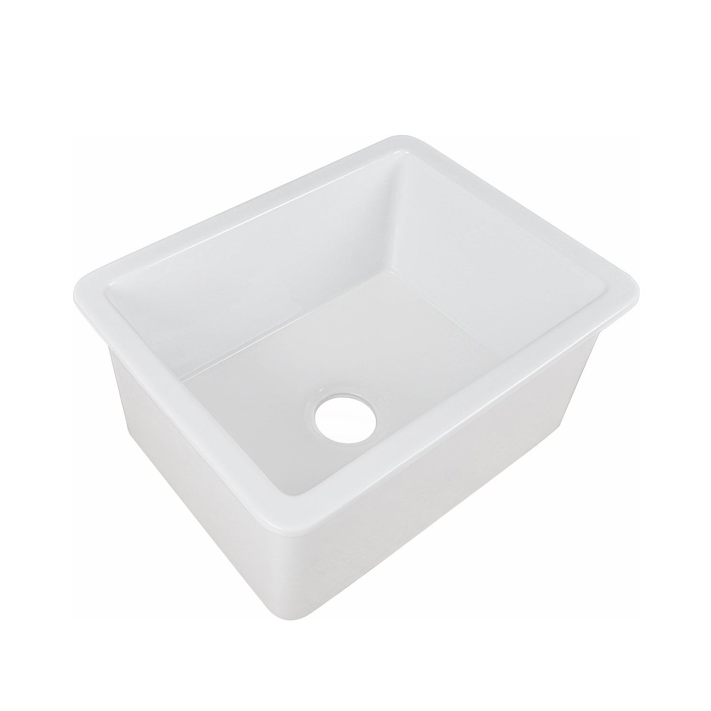 DeerValley Glen 24" Single Bowl Rectangle White Fireclay Large Capacity Undermount or Topmount Farmhouse Kitchen Sink With Basket Strainer Drain and Grid