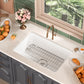 DeerValley Glen 27" Single Bowl Rectangle White Fireclay Large Capacity Undermount or Topmount Farmhouse Kitchen Sink With Basket Strainer Drain and Grid