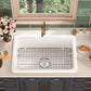 DeerValley Glen 27" Single Bowl Rectangle White Fireclay Large Capacity Undermount or Topmount Farmhouse Kitchen Sink With Basket Strainer Drain and Grid