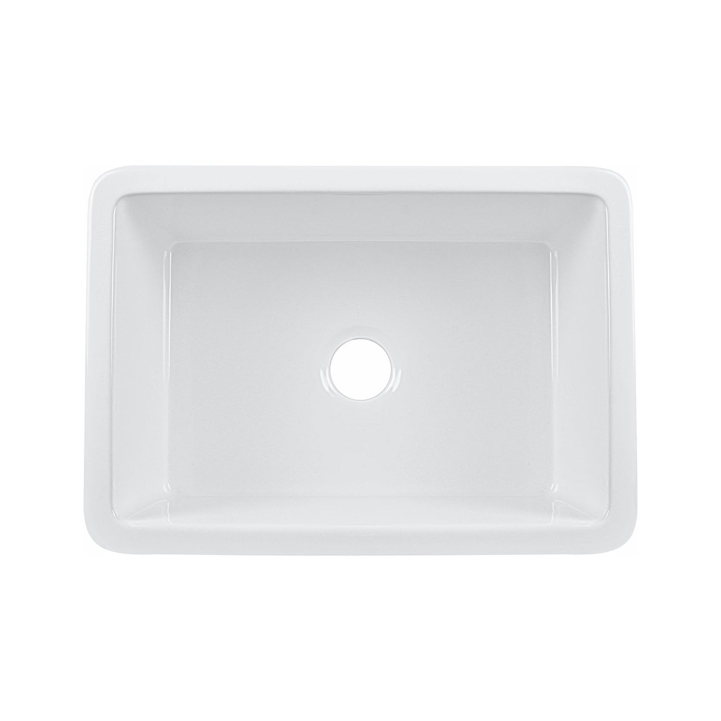 DeerValley Glen 27" Single Bowl Rectangle White Fireclay Large Capacity Undermount or Topmount Farmhouse Kitchen Sink With Basket Strainer Drain and Grid