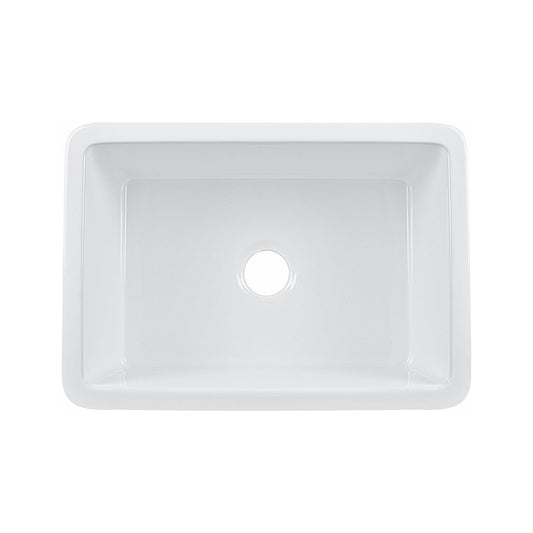 DeerValley Glen 27" Single Bowl Rectangle White Fireclay Large Capacity Undermount or Topmount Farmhouse Kitchen Sink With Basket Strainer Drain and Grid