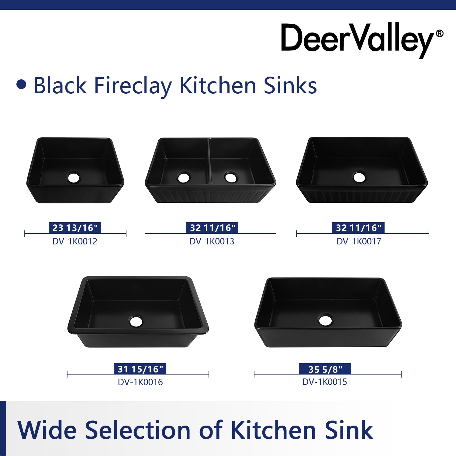 DeerValley Glen 32" Single Bowl Rectangle Black Fireclay Easy-Cleaning Undermount or Topmount Farmhouse Kitchen Sink With Basket Strainer Drain and Grid