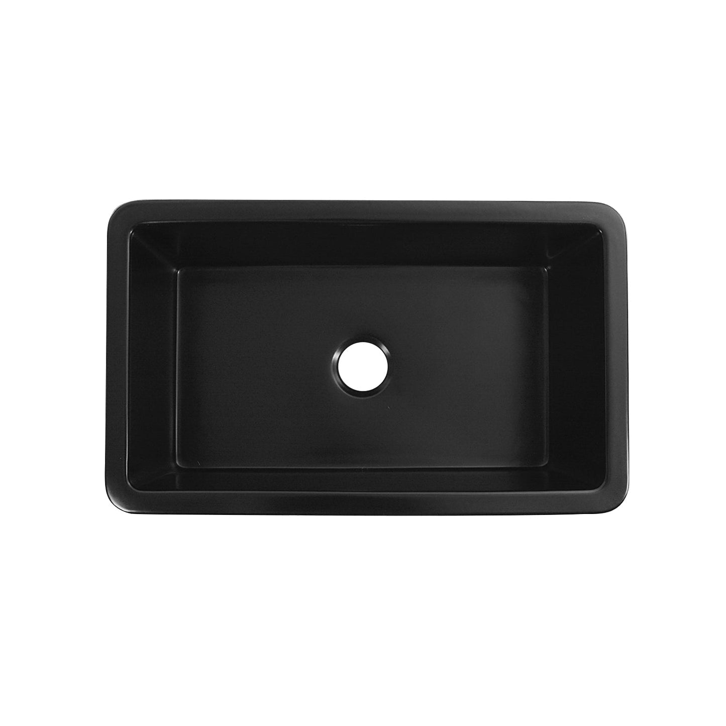 DeerValley Glen 32" Single Bowl Rectangle Black Fireclay Easy-Cleaning Undermount or Topmount Farmhouse Kitchen Sink With Basket Strainer Drain and Grid