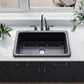 DeerValley Glen 32" Single Bowl Rectangle Black Fireclay Easy-Cleaning Undermount or Topmount Farmhouse Kitchen Sink With Basket Strainer Drain and Grid