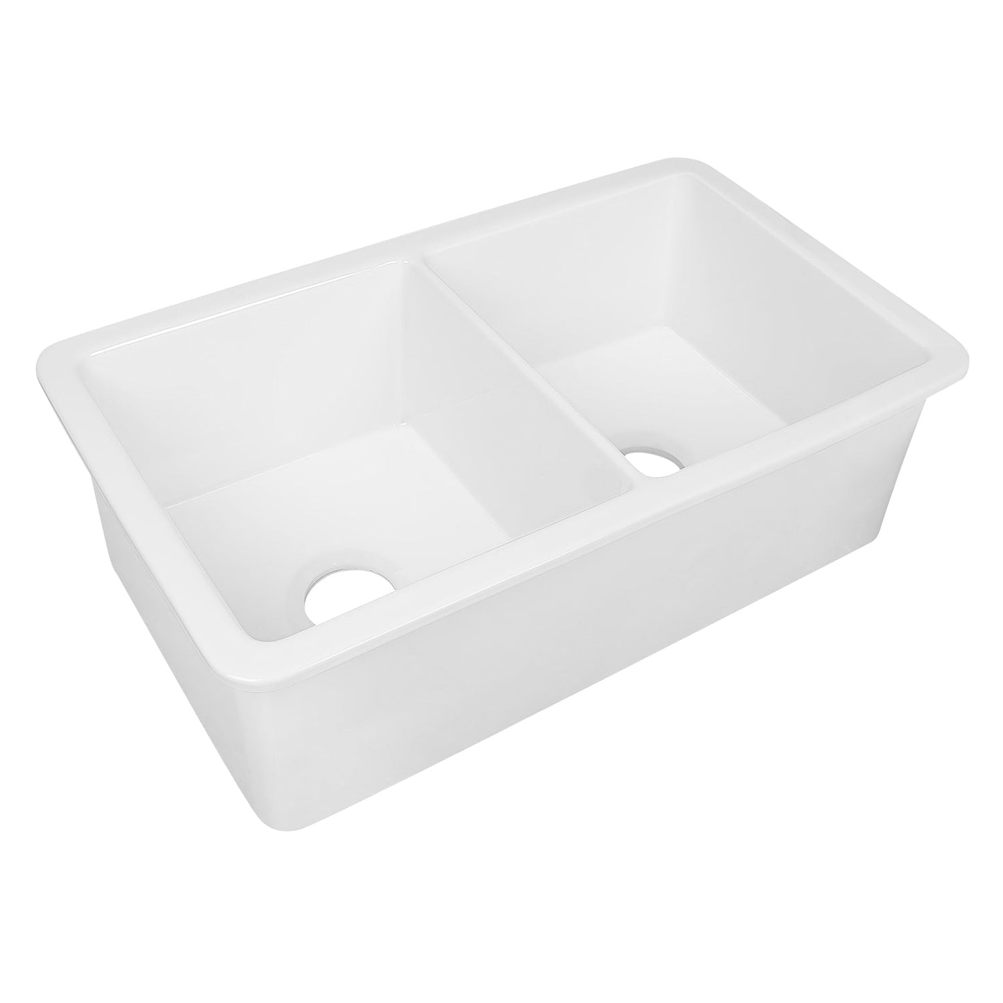 DeerValley Glen 32" Single Bowl Rectangle White Fireclay Large Capacity Undermount or Topmount Farmhouse Kitchen Sink With Basket Strainer Drain and Grid