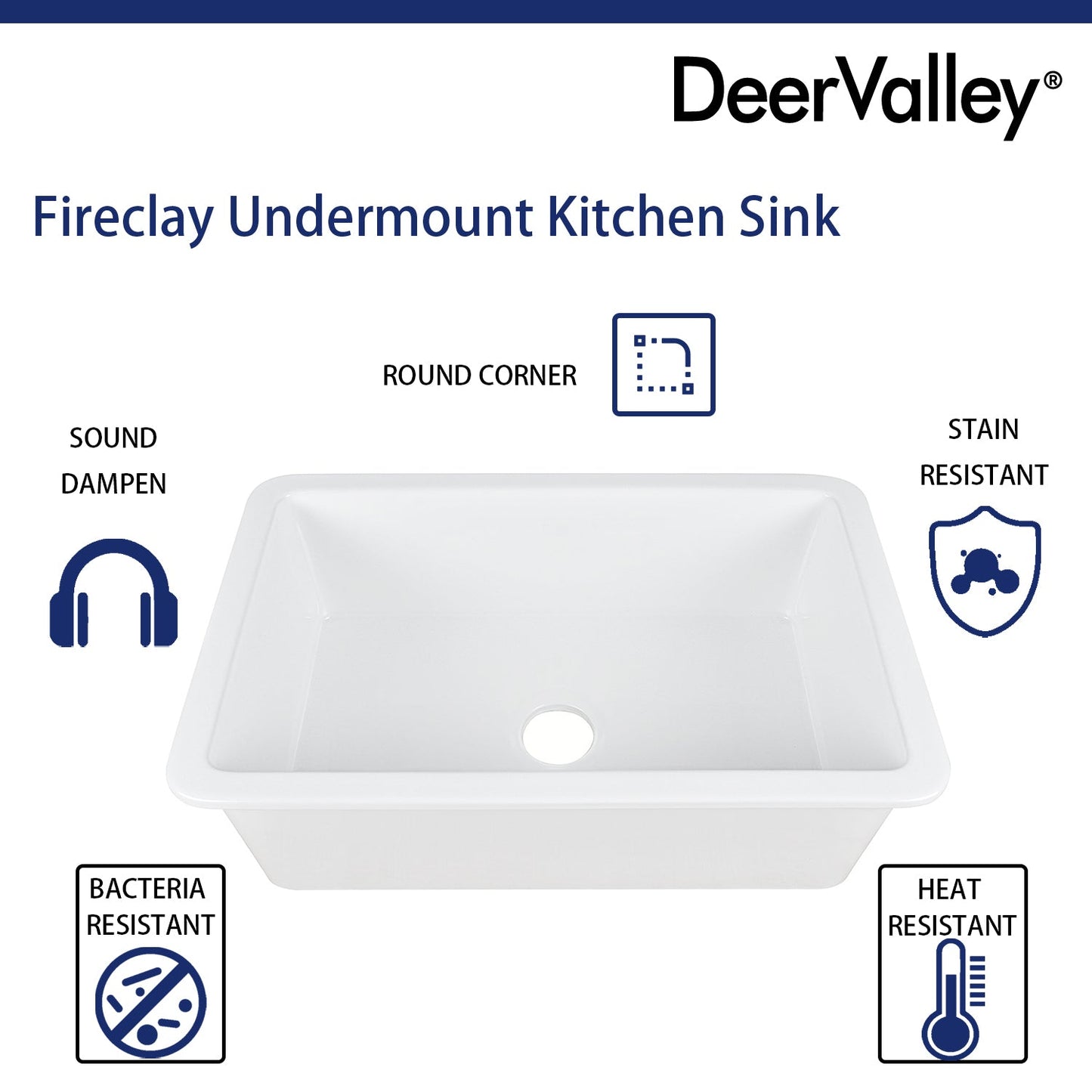 DeerValley Glen 32" Single Bowl Rectangle White Fireclay Large Capacity Undermount or Topmount Farmhouse Kitchen Sink With Basket Strainer Drain and Grid