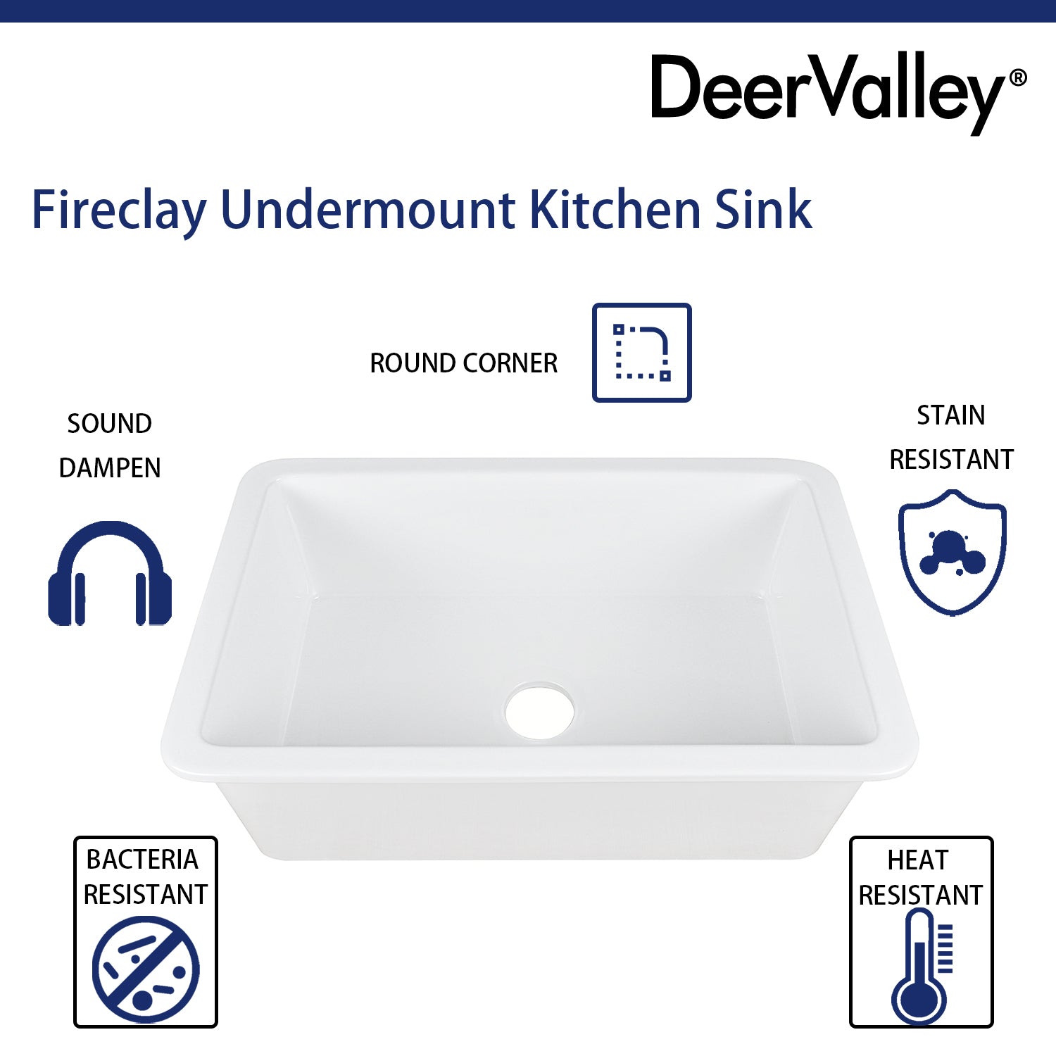 DeerValley Glen 32" Single Bowl Rectangle White Fireclay Large Capacity Undermount or Topmount Farmhouse Kitchen Sink With Basket Strainer Drain and Grid