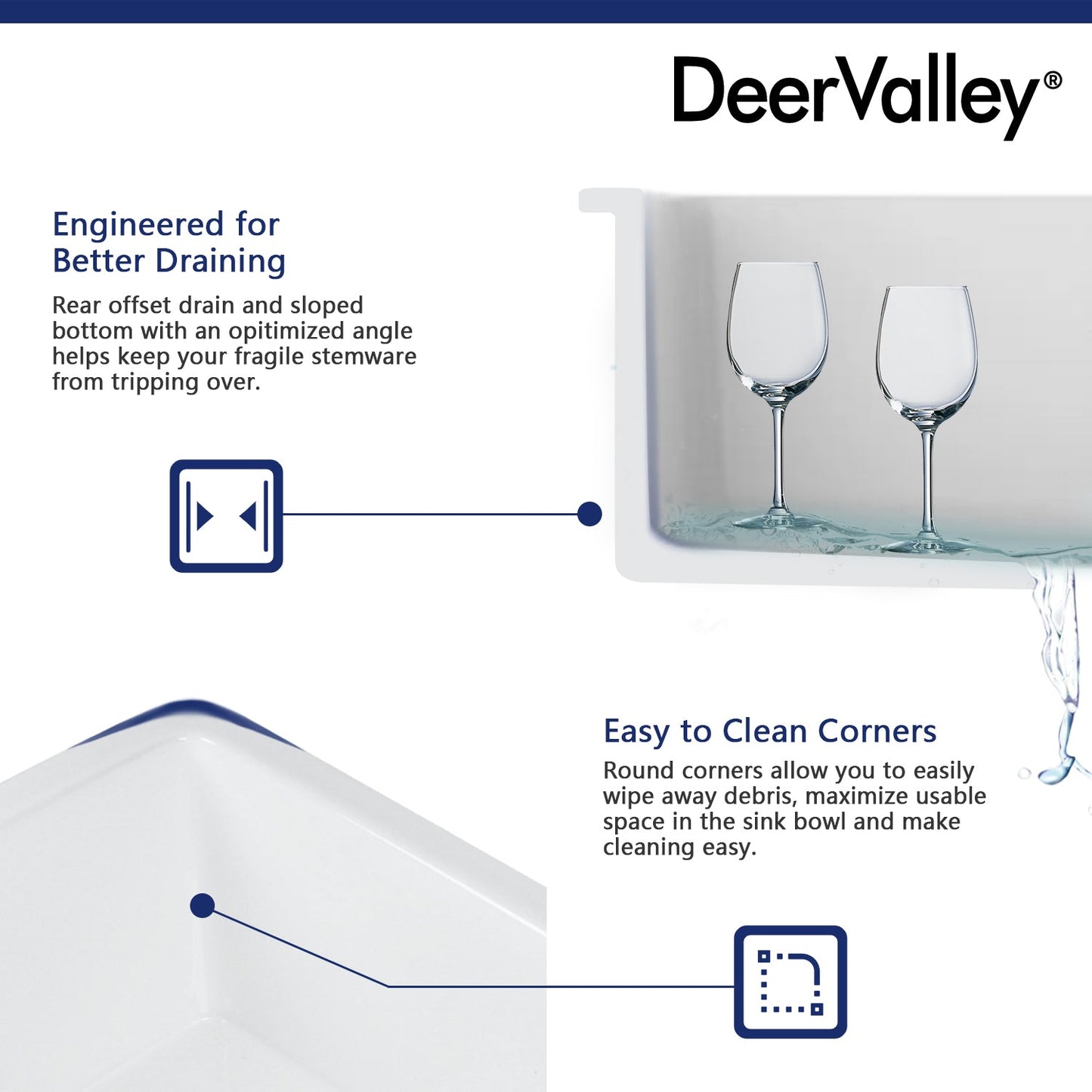 DeerValley Glen 32" Single Bowl Rectangle White Fireclay Large Capacity Undermount or Topmount Farmhouse Kitchen Sink With Basket Strainer Drain and Grid