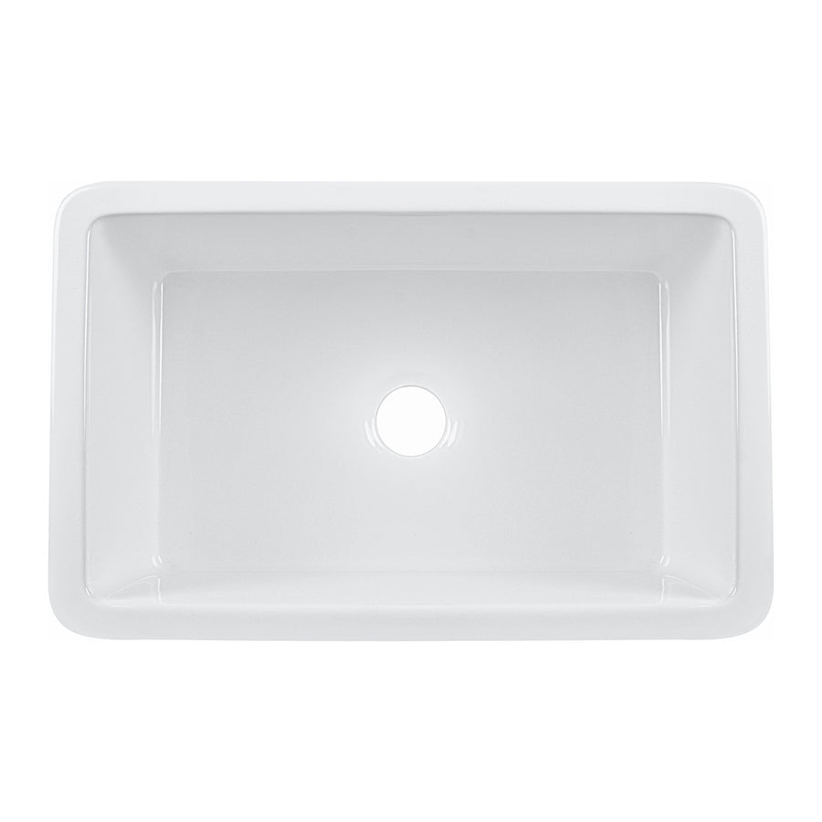 DeerValley Glen 32" Single Bowl Rectangle White Fireclay Large Capacity Undermount or Topmount Farmhouse Kitchen Sink With Basket Strainer Drain and Grid