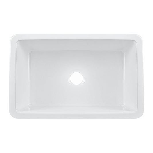 DeerValley Glen 32" Single Bowl Rectangle White Fireclay Large Capacity Undermount or Topmount Farmhouse Kitchen Sink With Basket Strainer Drain and Grid