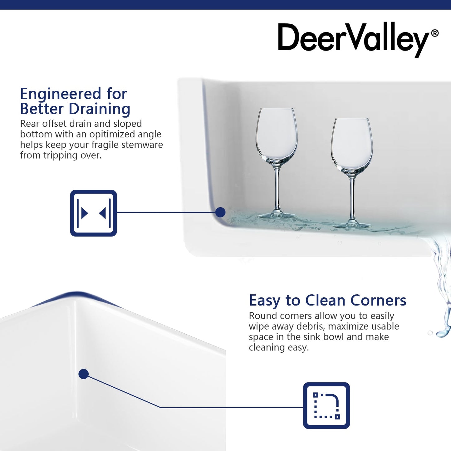 DeerValley Grove 30" Single Bowl Rectangular White Corrosion-Resistant Farmhouse Kitchen Sink With Basket Strainer Drain and Grid