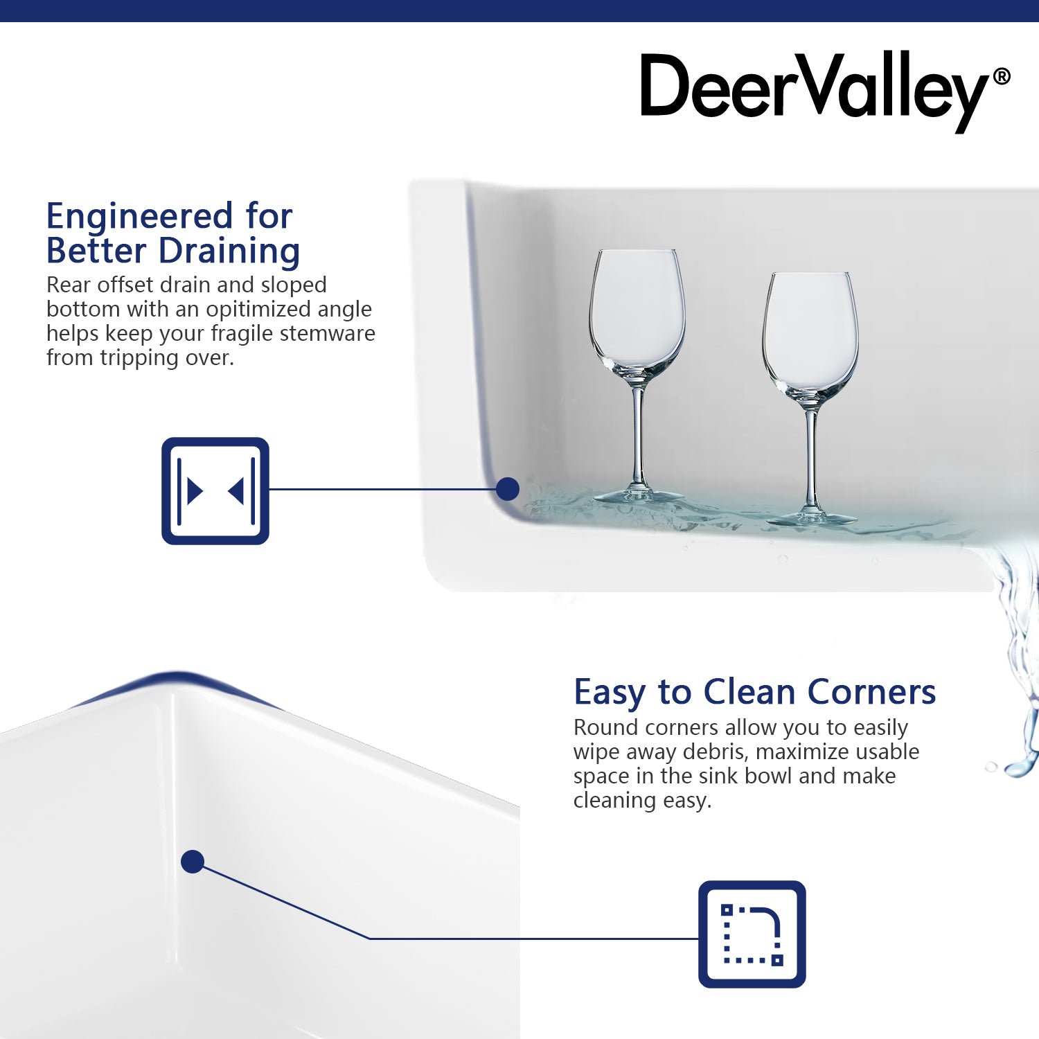 DeerValley Grove 30" Single Bowl Rectangular White Corrosion-Resistant Farmhouse Kitchen Sink With Basket Strainer Drain and Grid