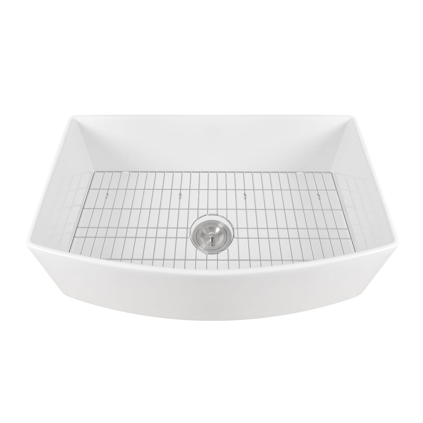 DeerValley Grove 32" Single Bowl Rectangular White Corrosion-Resistant Farmhouse Kitchen Sink With Basket Strainer Drain and Grid