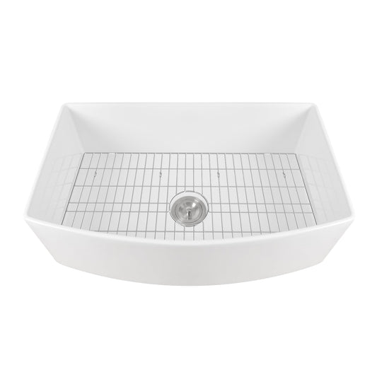 DeerValley Grove 32" Single Bowl Rectangular White Corrosion-Resistant Farmhouse Kitchen Sink With Basket Strainer Drain and Grid