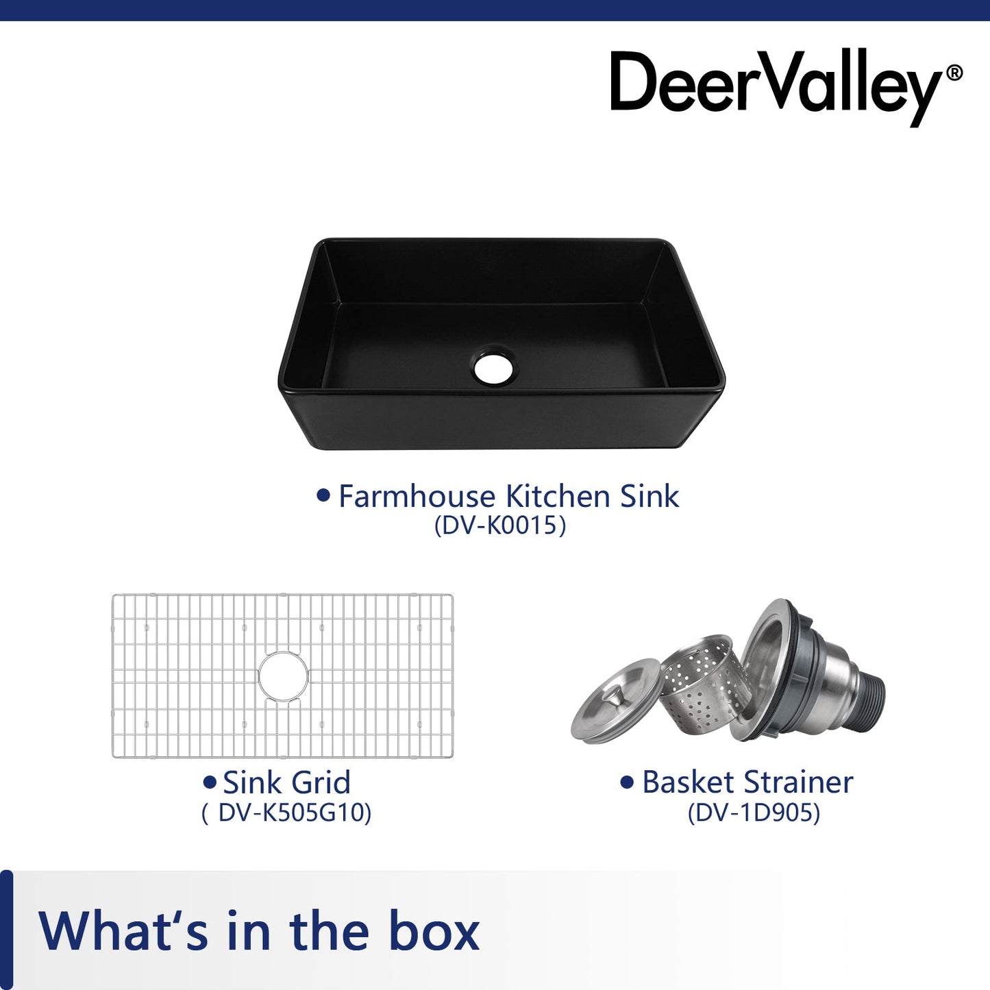 DeerValley Grove 36" Single Bowl Rectangular Black Fireclay Large Capacity Farmhouse Kitchen Sink With Basket Strainer Drain and Grid