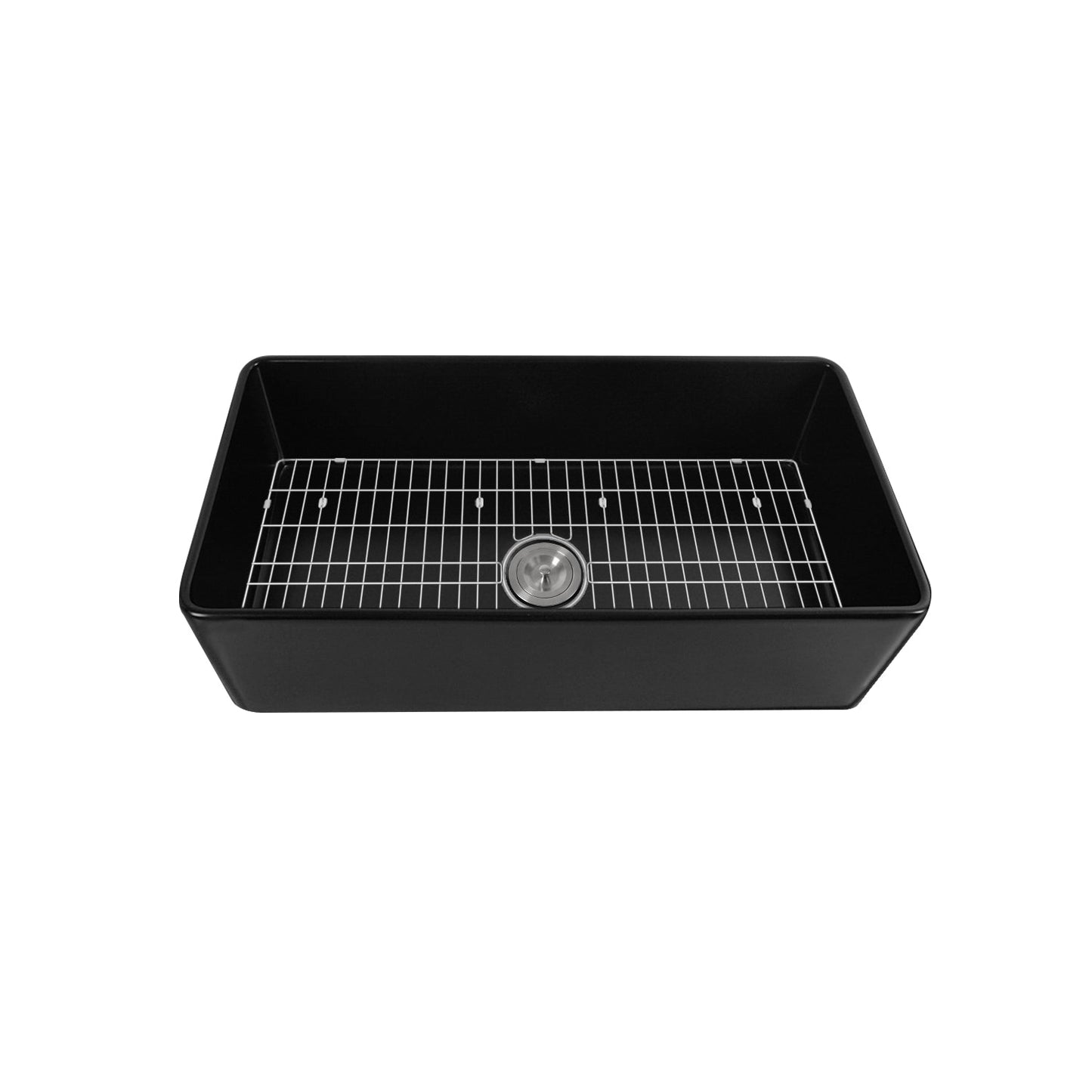 DeerValley Grove 36" Single Bowl Rectangular Black Fireclay Large Capacity Farmhouse Kitchen Sink With Basket Strainer Drain and Grid