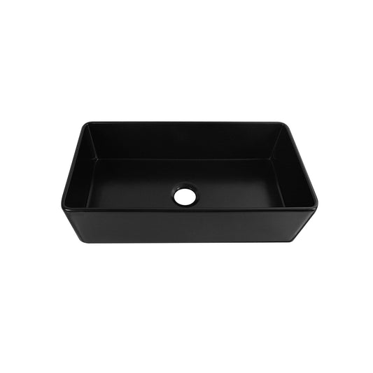 DeerValley Grove 36" Single Bowl Rectangular Black Fireclay Large Capacity Farmhouse Kitchen Sink With Basket Strainer Drain and Grid