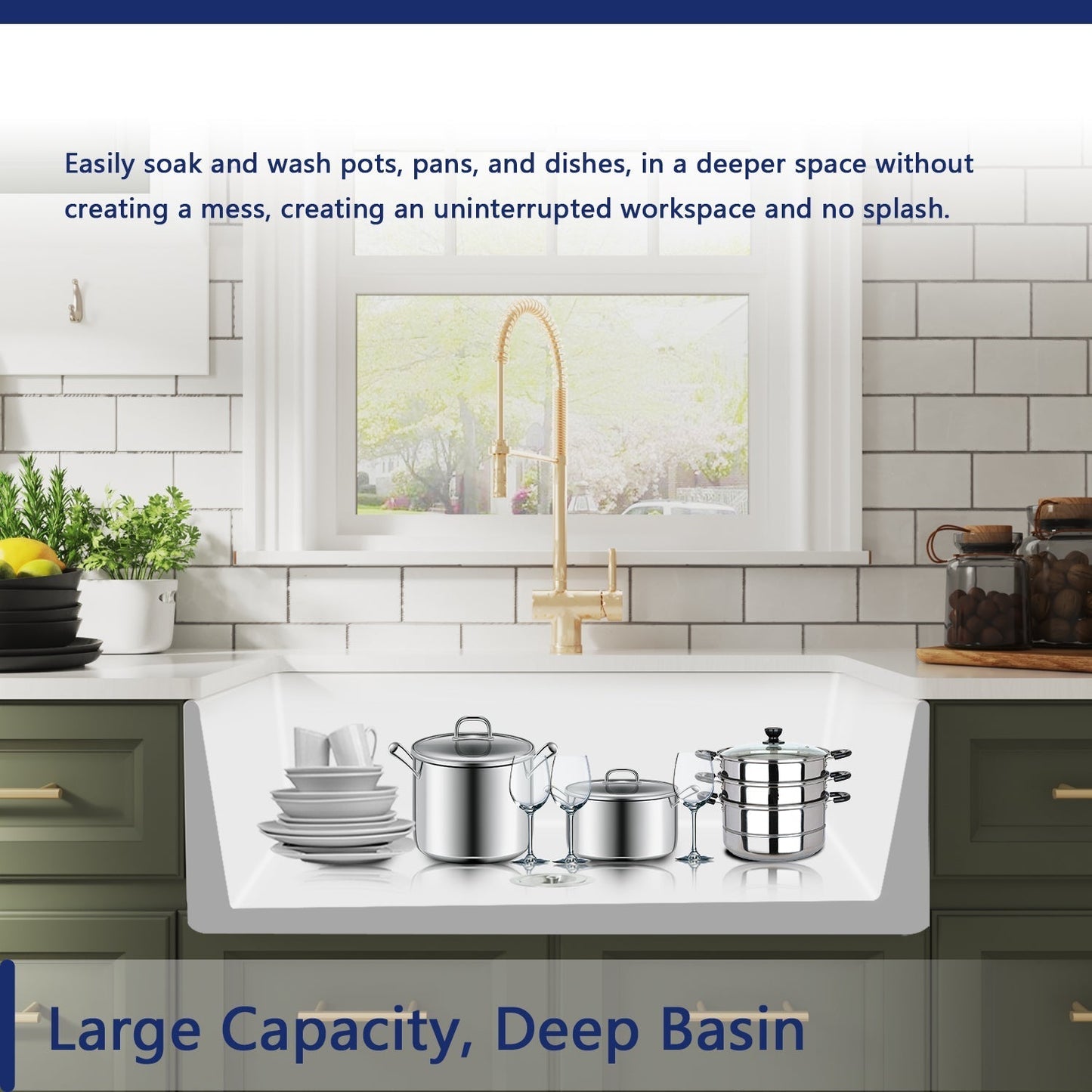 DeerValley Grove 36" Single Bowl Rectangular Gray Fireclay Seamless Farmhouse Kitchen Sink