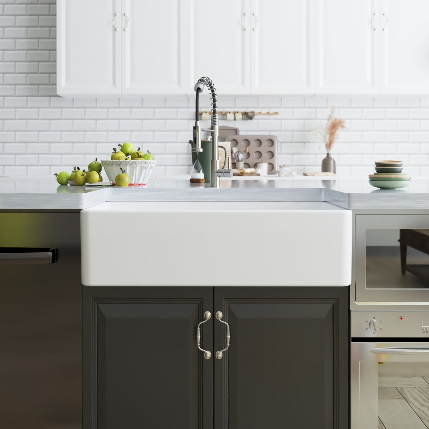 DeerValley Grove 36" Single Bowl Rectangular White Fireclay Seamless Farmhouse Kitchen Sink