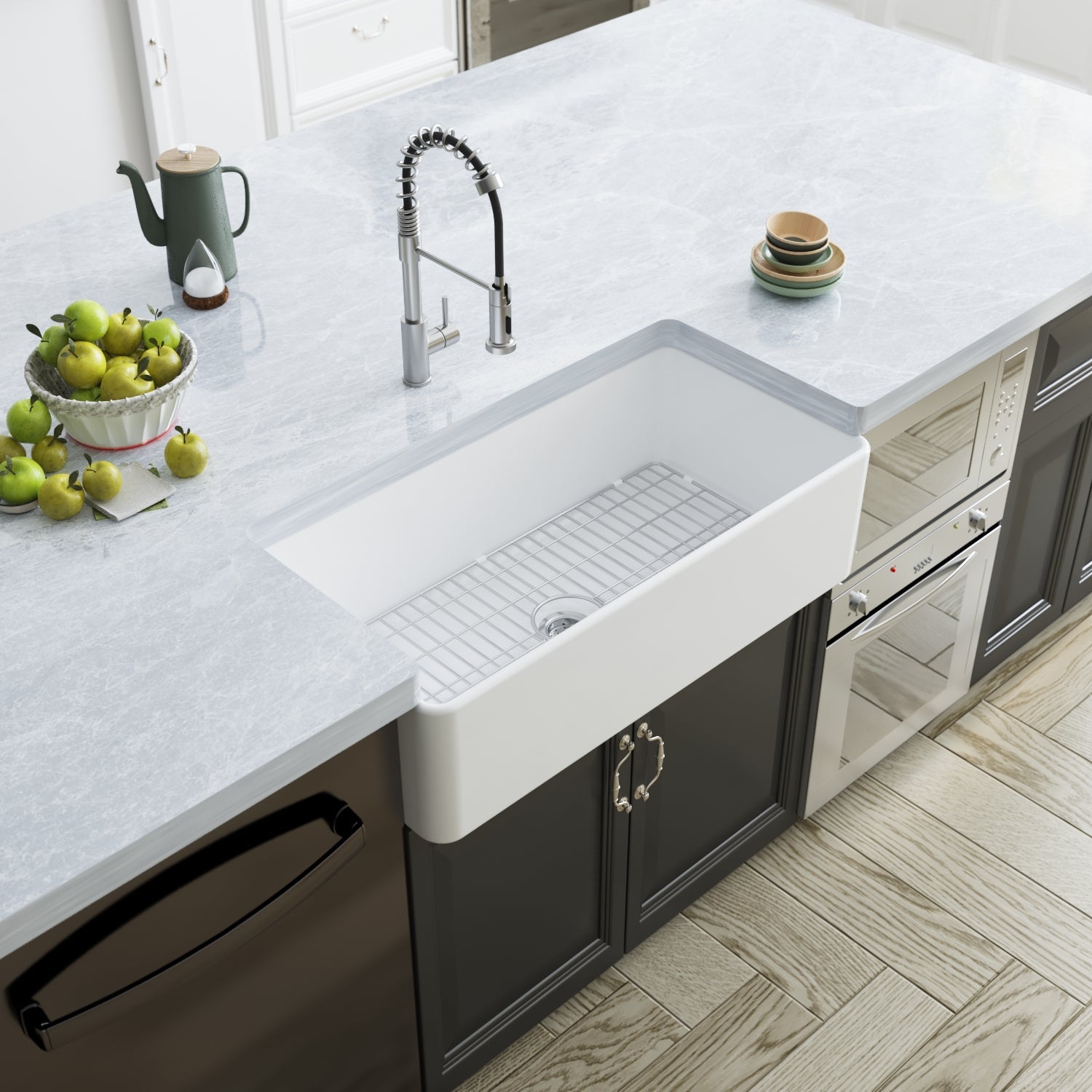 DeerValley Grove 36" Single Bowl Rectangular White Fireclay Seamless Farmhouse Kitchen Sink