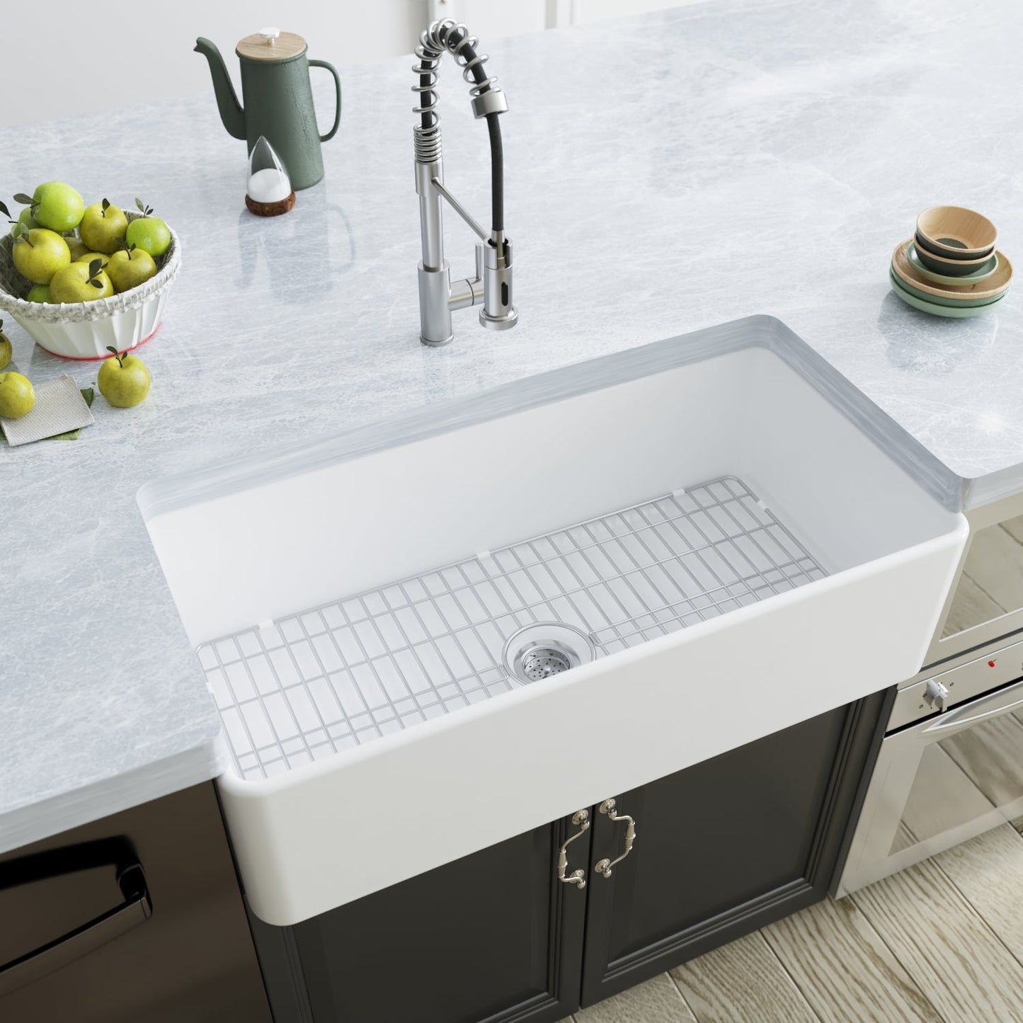 DeerValley Grove 36" Single Bowl Rectangular White Fireclay Seamless Farmhouse Kitchen Sink