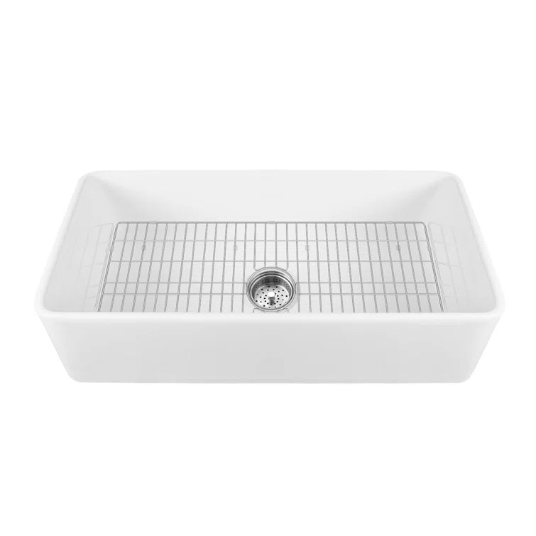 DeerValley Grove 36" Single Bowl Rectangular White Fireclay Seamless Farmhouse Kitchen Sink