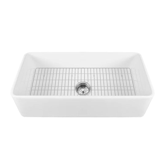 DeerValley Grove 36" Single Bowl Rectangular White Fireclay Seamless Farmhouse Kitchen Sink