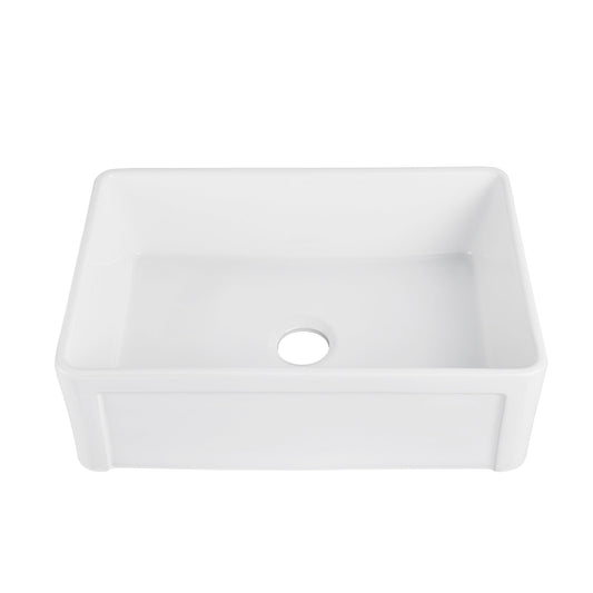 DeerValley Harvest 30" Single Bowl Rectangular White User-Friendly Farmhouse Kitchen Sink With Basket Strainer Drain and Grid