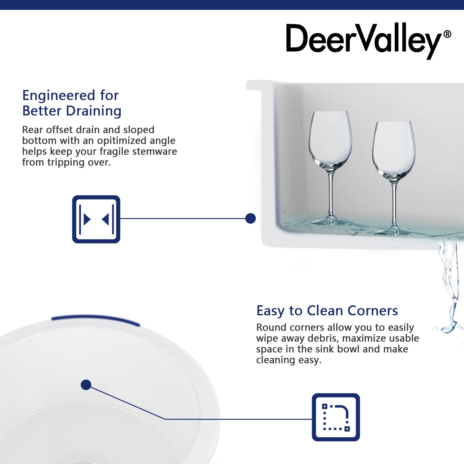 DeerValley Haven 15" Single Bowl Round White Fireclay Scratch-Resistant Undermount or Topmount Farmhouse Kitchen Sink With Basket Strainer Drain and Grid