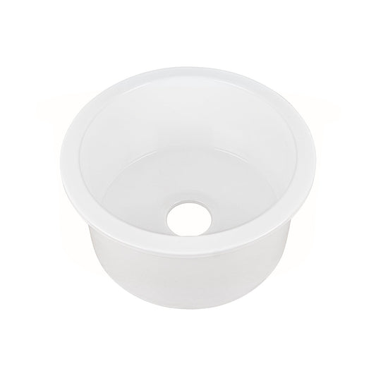 DeerValley Haven 15" Single Bowl Round White Fireclay Scratch-Resistant Undermount or Topmount Farmhouse Kitchen Sink With Basket Strainer Drain and Grid