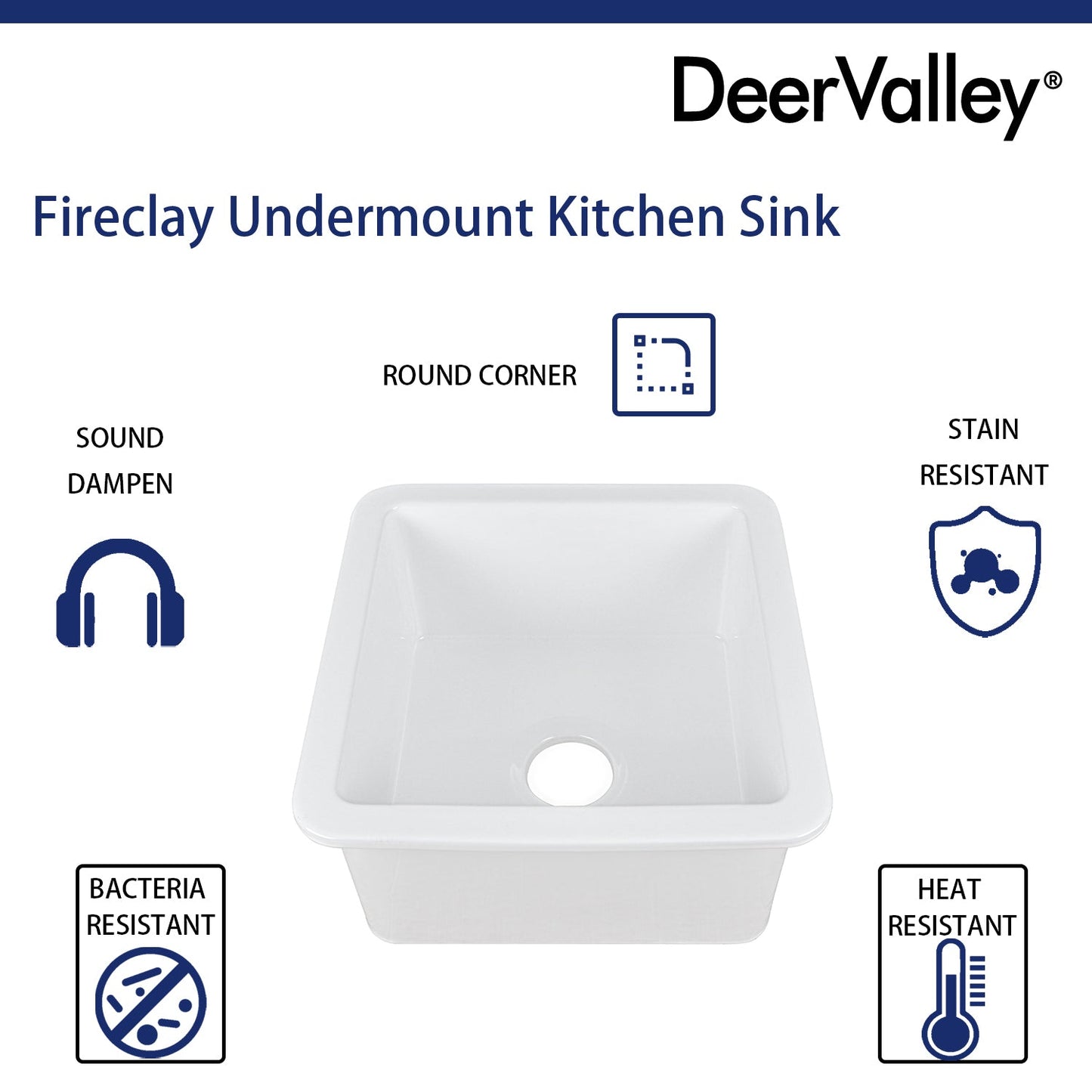 DeerValley Haven 18" Single Bowl Square White Fireclay Large Capacity Undermount or Topmount Farmhouse Kitchen Sink With Basket Strainer Drain and Grid