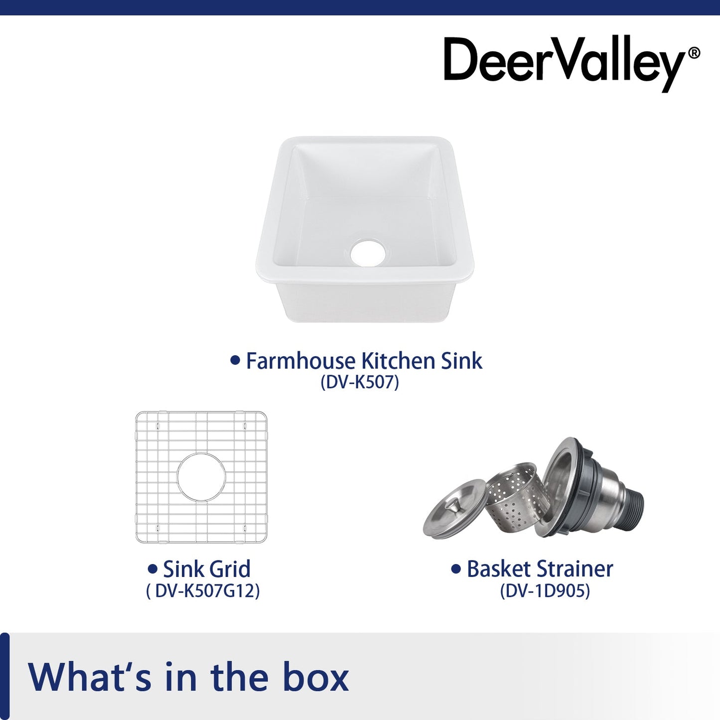 DeerValley Haven 18" Single Bowl Square White Fireclay Large Capacity Undermount or Topmount Farmhouse Kitchen Sink With Basket Strainer Drain and Grid