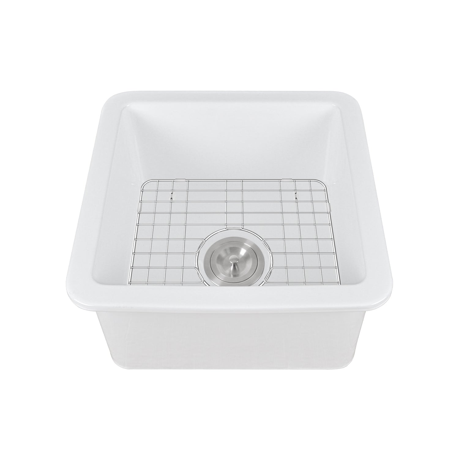 DeerValley Haven 18" Single Bowl Square White Fireclay Large Capacity Undermount or Topmount Farmhouse Kitchen Sink With Basket Strainer Drain and Grid