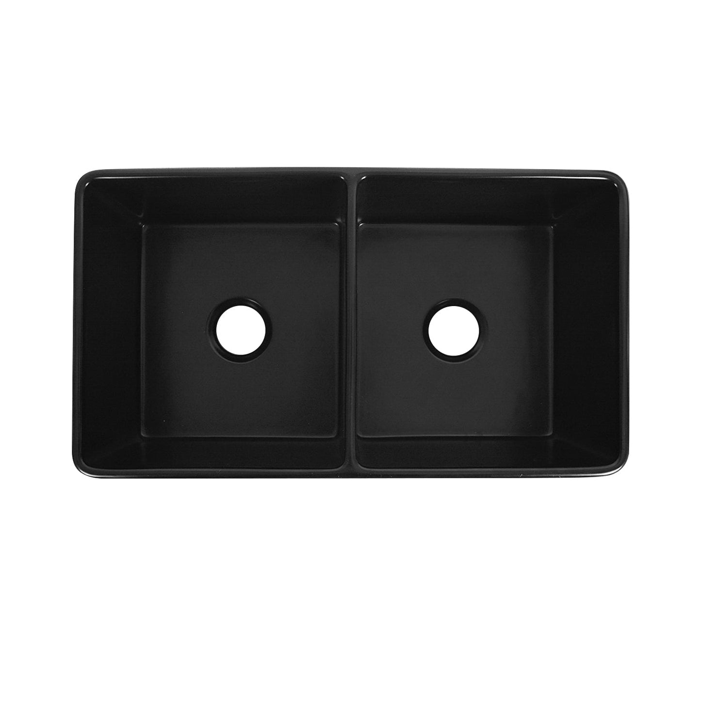 DeerValley Nova 33" Double Bowl Rectangular Black Seamless Farmhouse Kitchen Sink With Basket Strainer Drain and Grid