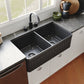 DeerValley Nova 33" Double Bowl Rectangular Black Seamless Farmhouse Kitchen Sink With Basket Strainer Drain and Grid