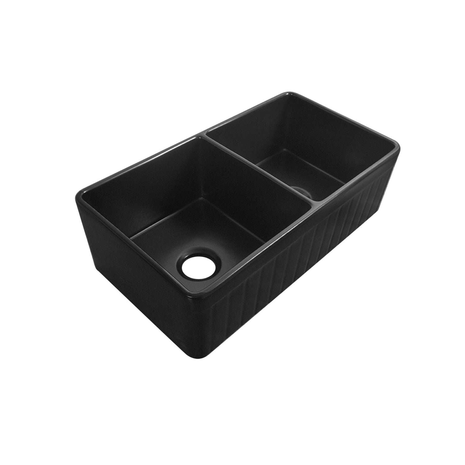 DeerValley Nova 33" Double Bowl Rectangular Black Seamless Farmhouse Kitchen Sink With Basket Strainer Drain and Grid