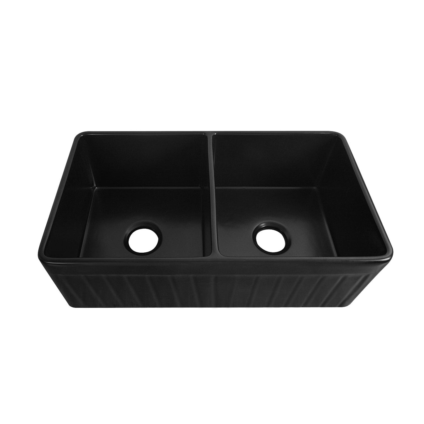 DeerValley Nova 33" Double Bowl Rectangular Black Seamless Farmhouse Kitchen Sink With Basket Strainer Drain and Grid