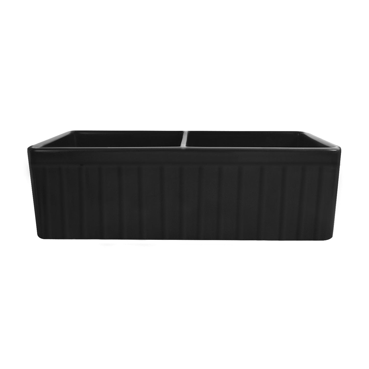 DeerValley Nova 33" Double Bowl Rectangular Black Seamless Farmhouse Kitchen Sink With Basket Strainer Drain and Grid