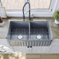 DeerValley Nova 33" Double Bowl Rectangular Gray Fireclay Large Capacity Farmhouse Kitchen Sink With Basket Strainer Drain and Grid