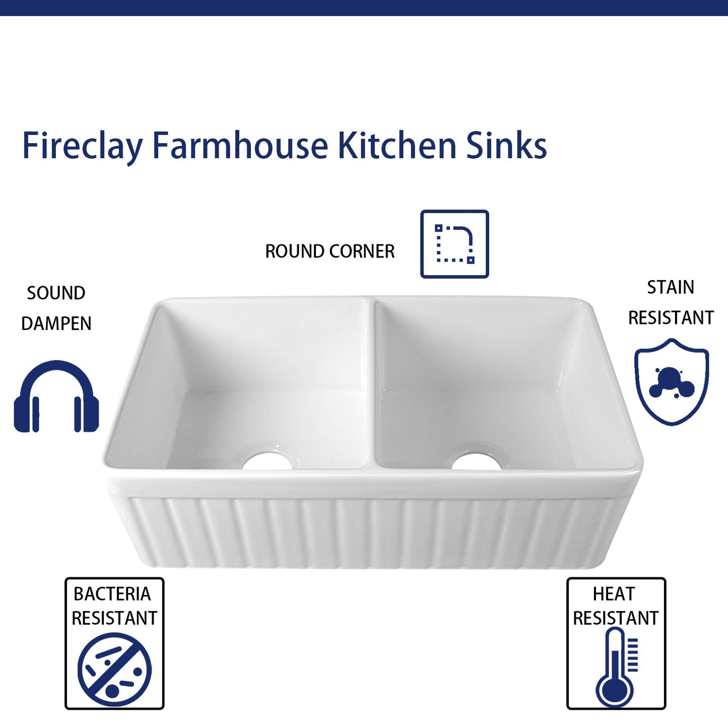 DeerValley Nova 33" Double Bowl Rectangular White Fireclay Large Capacity Farmhouse Kitchen Sink