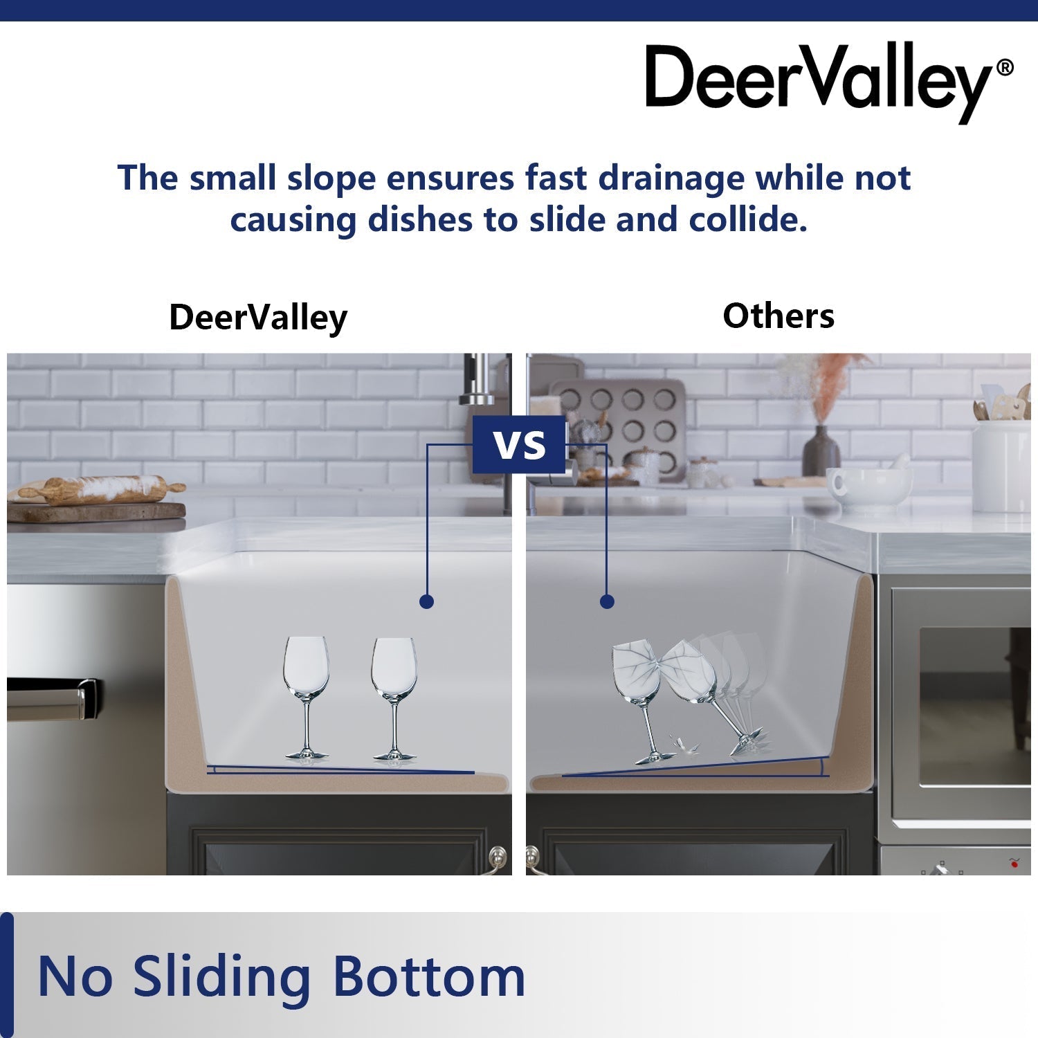 DeerValley Nova 33" Double Bowl Rectangular White Fireclay Large Capacity Farmhouse Kitchen Sink