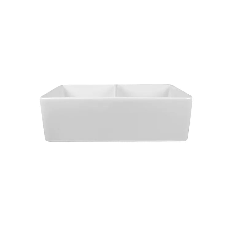 DeerValley Nova 33" Double Bowl Rectangular White Fireclay Large Capacity Farmhouse Kitchen Sink