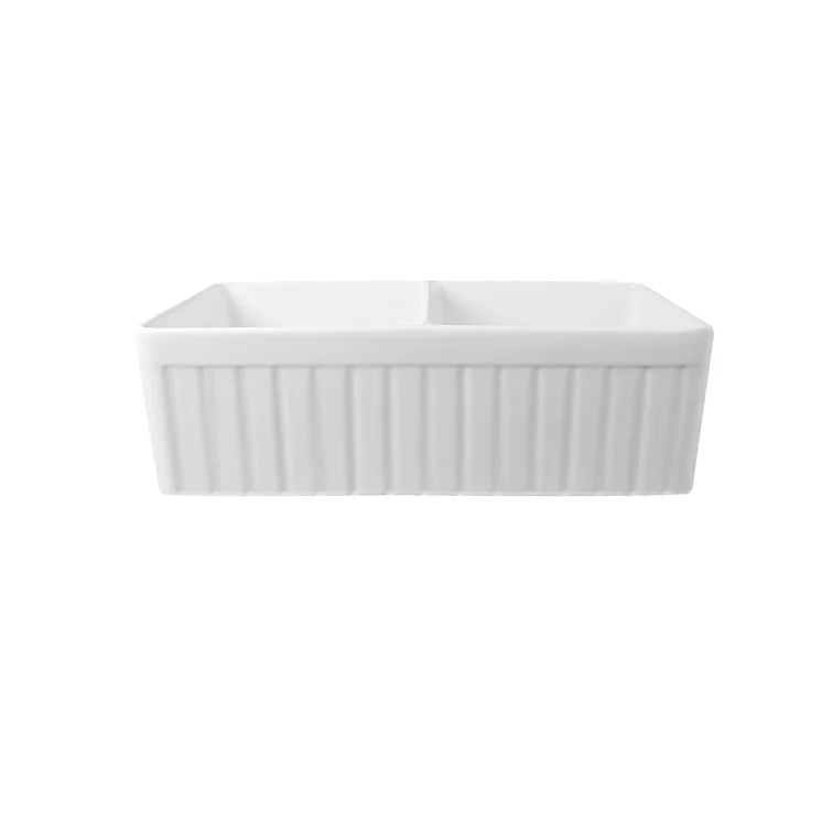 DeerValley Nova 33" Double Bowl Rectangular White Fireclay Large Capacity Farmhouse Kitchen Sink