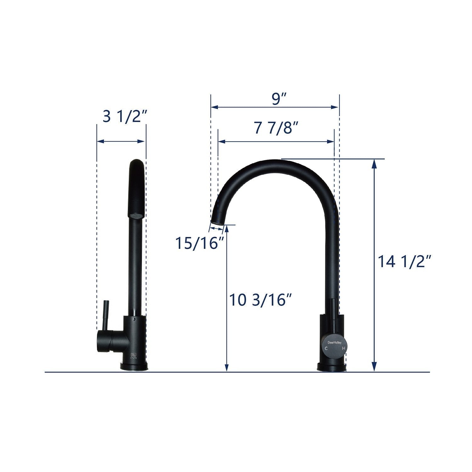 DeerValley Perch 15" Black Stainless Steel Single Handle Kitchen Faucet
