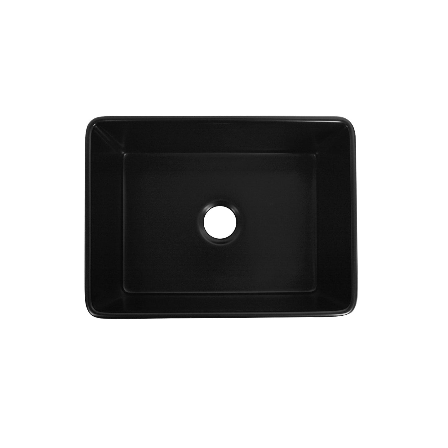 DeerValley Perch 24" Single Bowl Rectangular Black Fireclay Large Capacity Farmhouse Kitchen Sink With Basket Strainer Drain and Grid