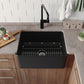 DeerValley Perch 24" Single Bowl Rectangular Black Fireclay Large Capacity Farmhouse Kitchen Sink With Basket Strainer Drain and Grid